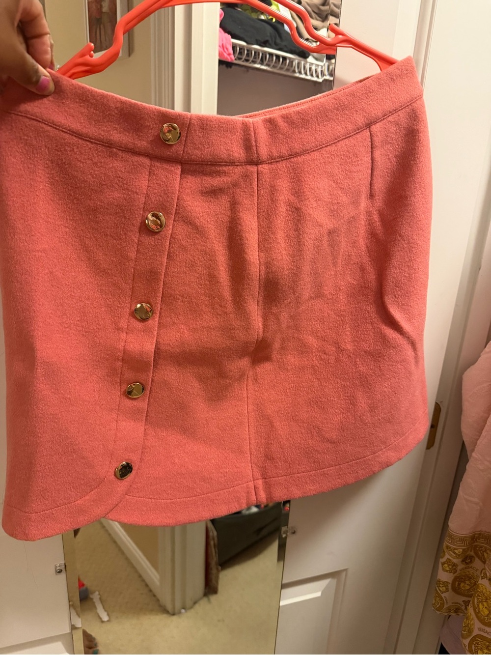 LOFT Coral Button-Front Mini Skirt